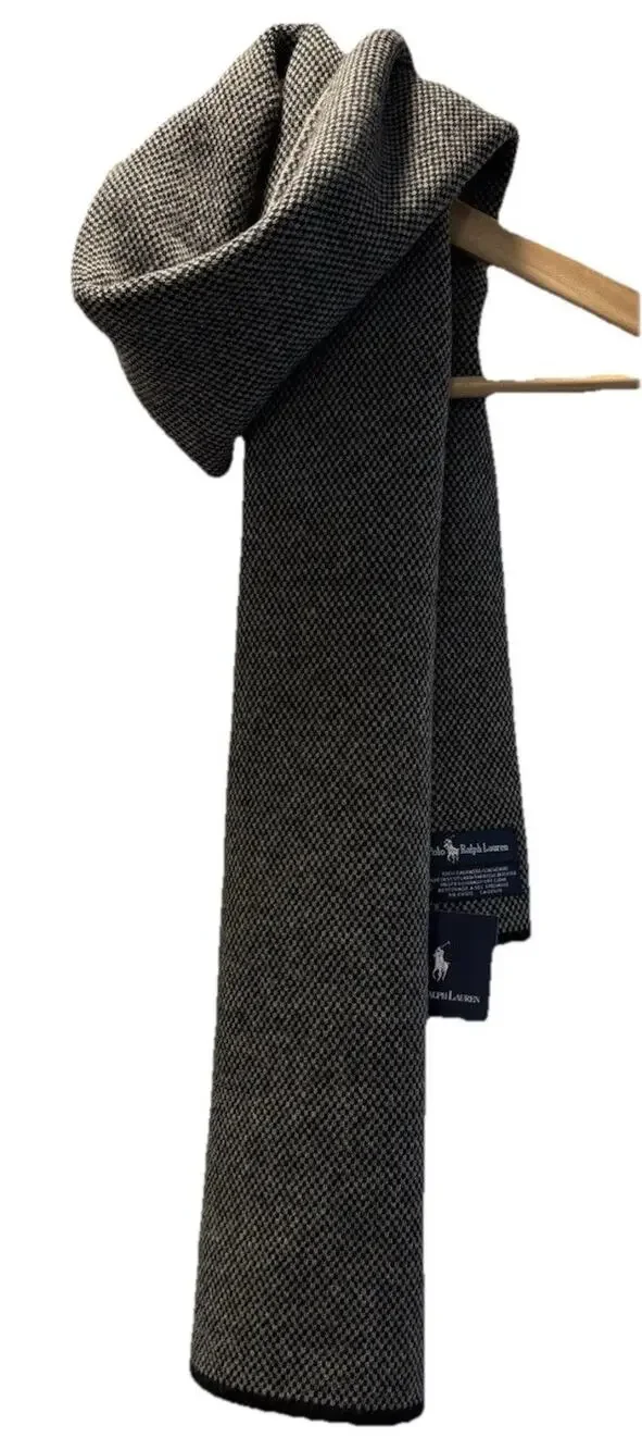 Ralph Lauren Black & White Small Check 100% Cashmere Scarf 61” x 10.5” Mens